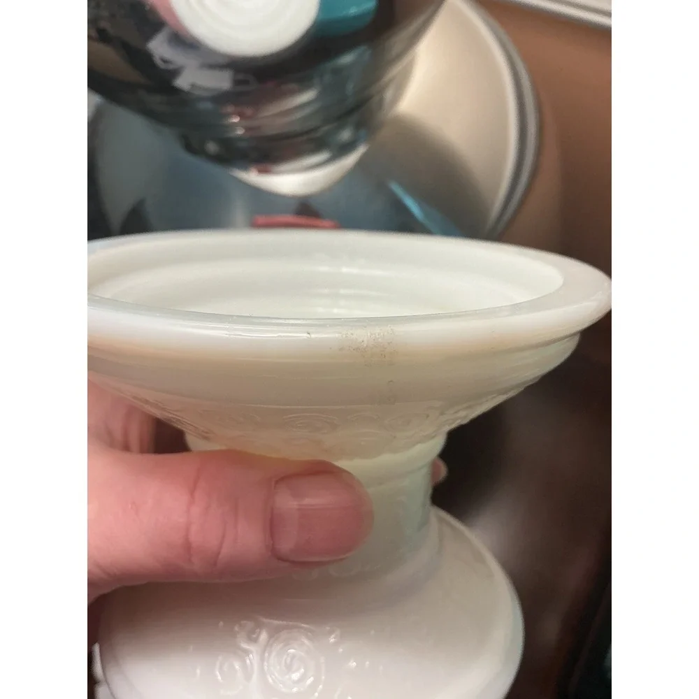 Vintage White Milk Glass Candlestick Holders Pair Embossed Floral Pedestal Set 2